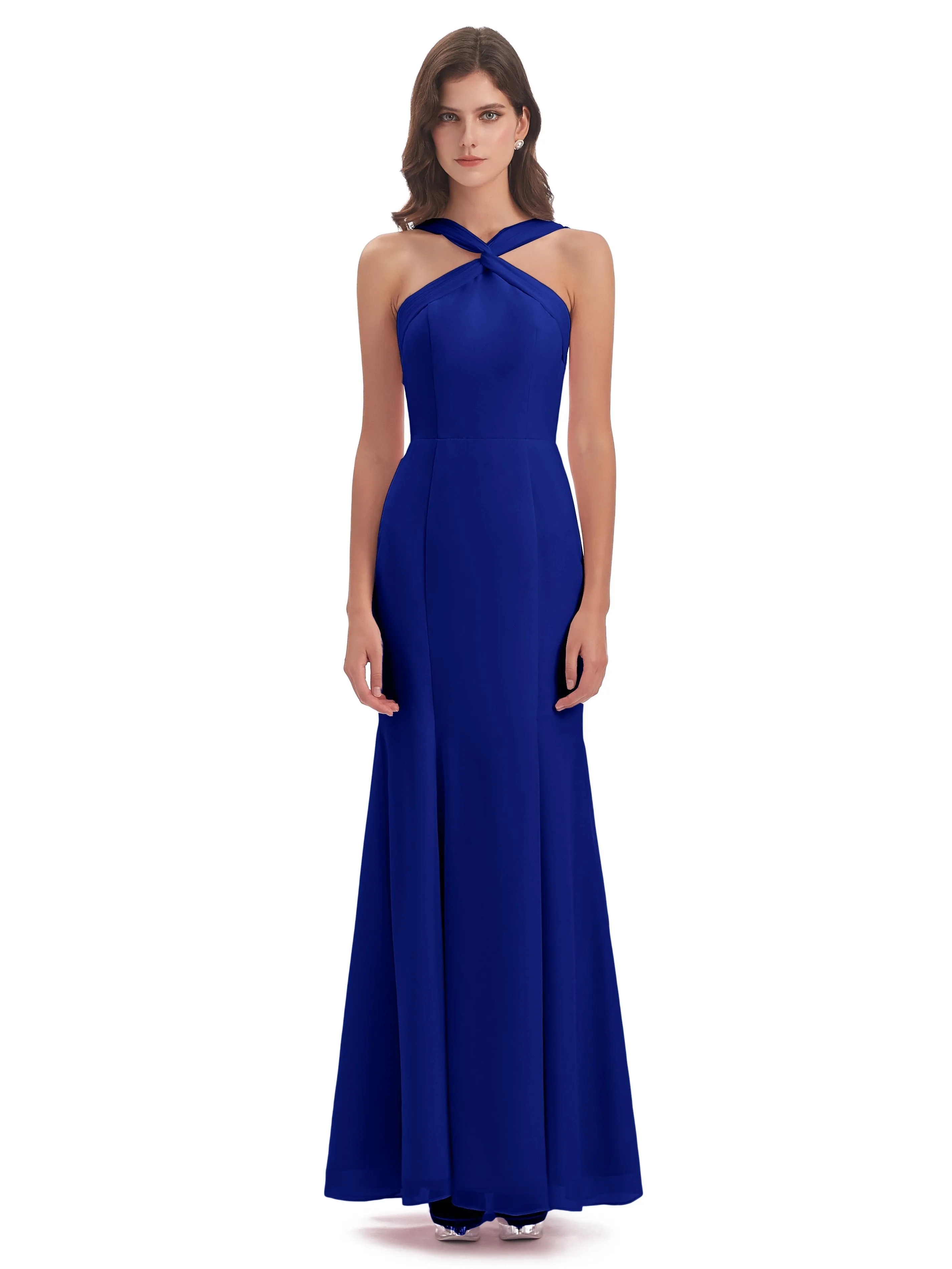 Evie Unique Trumpet-Hourglass Halter Split Long Bridesmaid Dresses