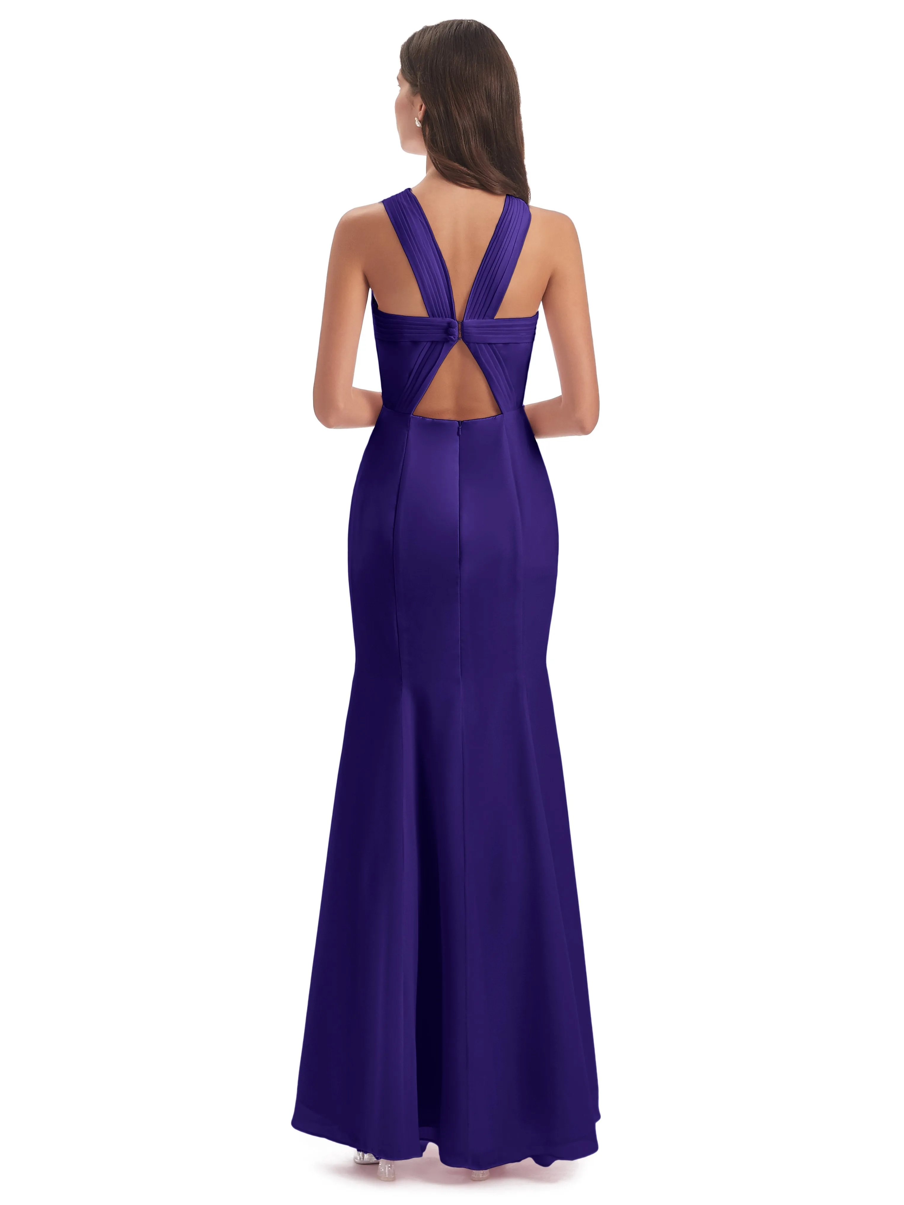 Evie Unique Trumpet-Hourglass Halter Split Long Bridesmaid Dresses