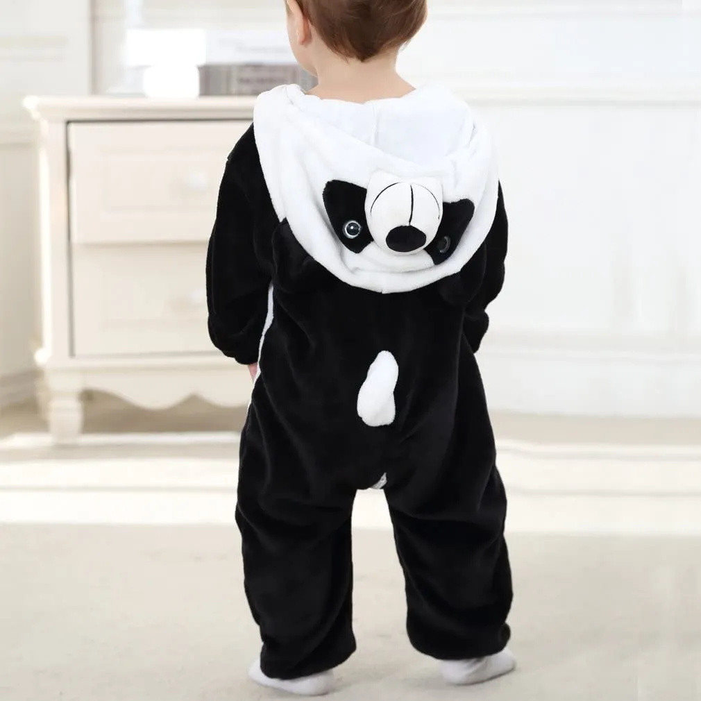 Fancydresswale Unisex Baby Flannel Jumpsuit Panda Style Cosplay Clothes Bunting Outfits Snowsuit Hooded Romper Outwear (Black & White Panda)