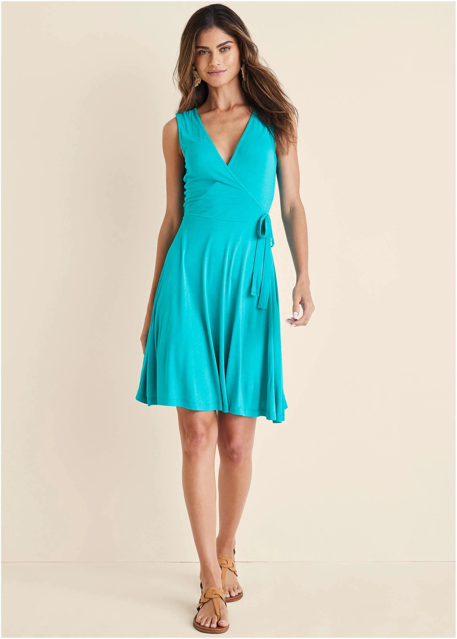 Faux Wrap Mini Dress - Blue