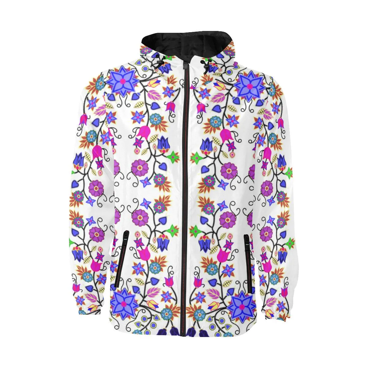 Floral Beadwork Seven Clans White Unisex Quilted Coat