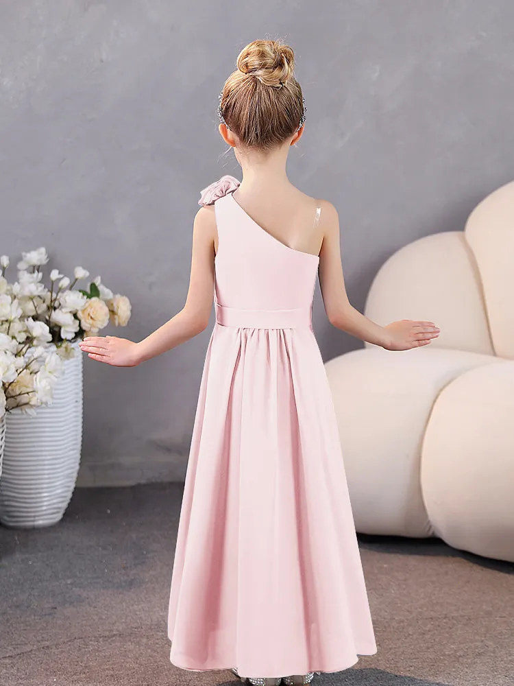 Floral One Shoulder Chiffon Junior Bridesmaid Dresses