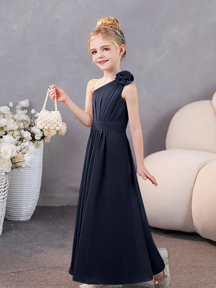 Floral One Shoulder Chiffon Junior Bridesmaid Dresses