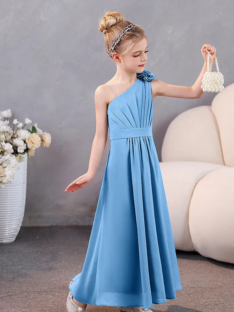 Floral One Shoulder Chiffon Junior Bridesmaid Dresses