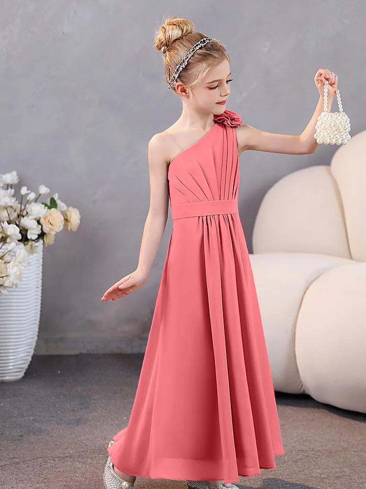 Floral One Shoulder Chiffon Junior Bridesmaid Dresses