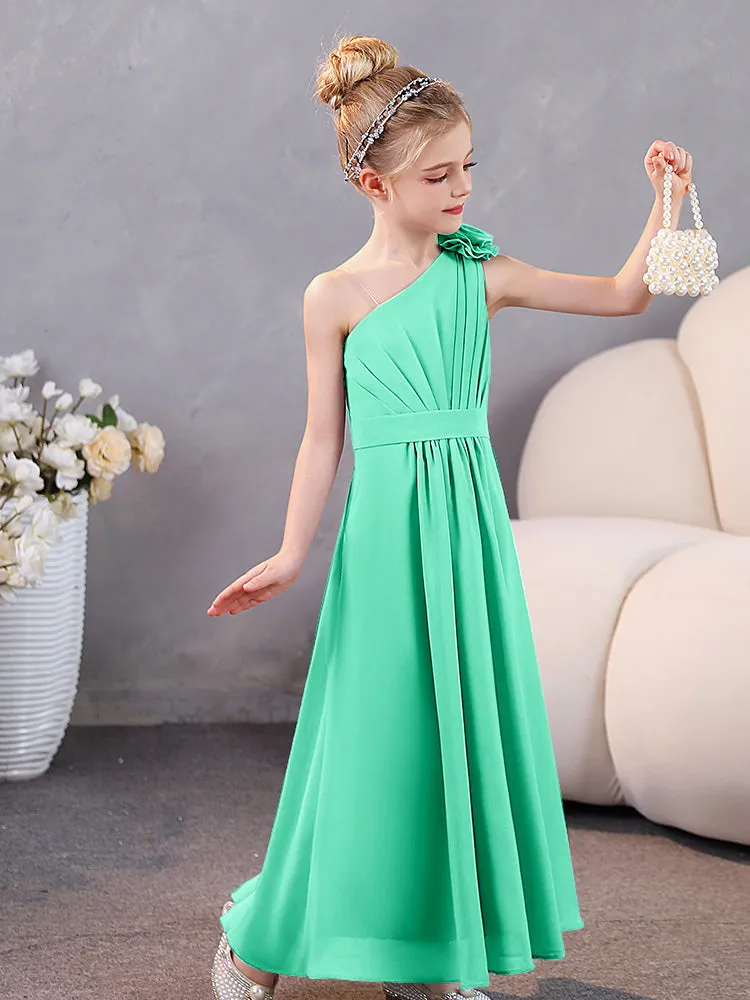 Floral One Shoulder Chiffon Junior Bridesmaid Dresses