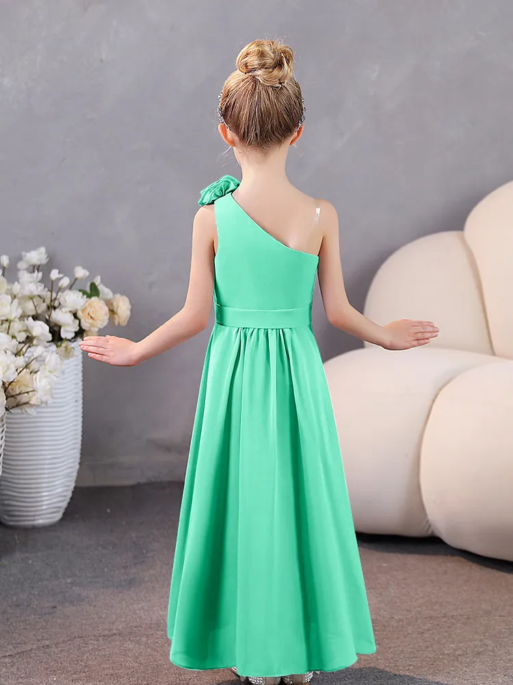 Floral One Shoulder Chiffon Junior Bridesmaid Dresses