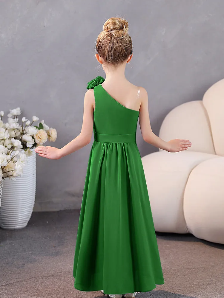 Floral One Shoulder Chiffon Junior Bridesmaid Dresses