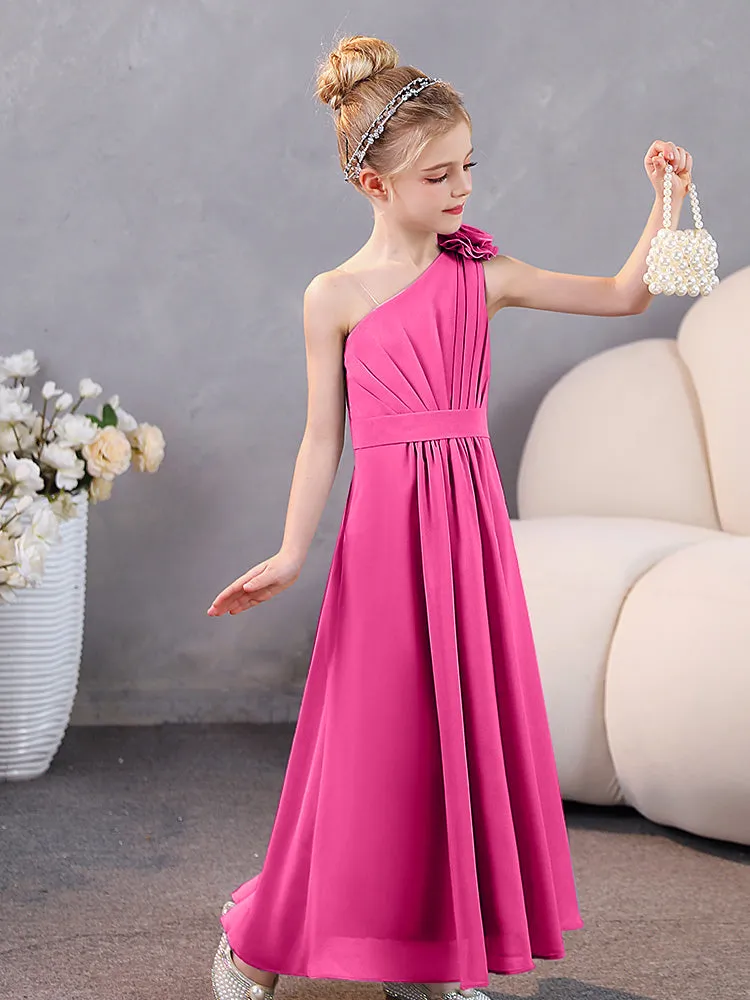 Floral One Shoulder Chiffon Junior Bridesmaid Dresses