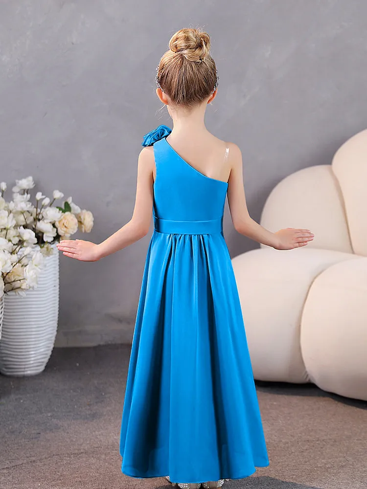 Floral One Shoulder Chiffon Junior Bridesmaid Dresses