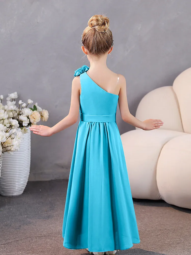 Floral One Shoulder Chiffon Junior Bridesmaid Dresses