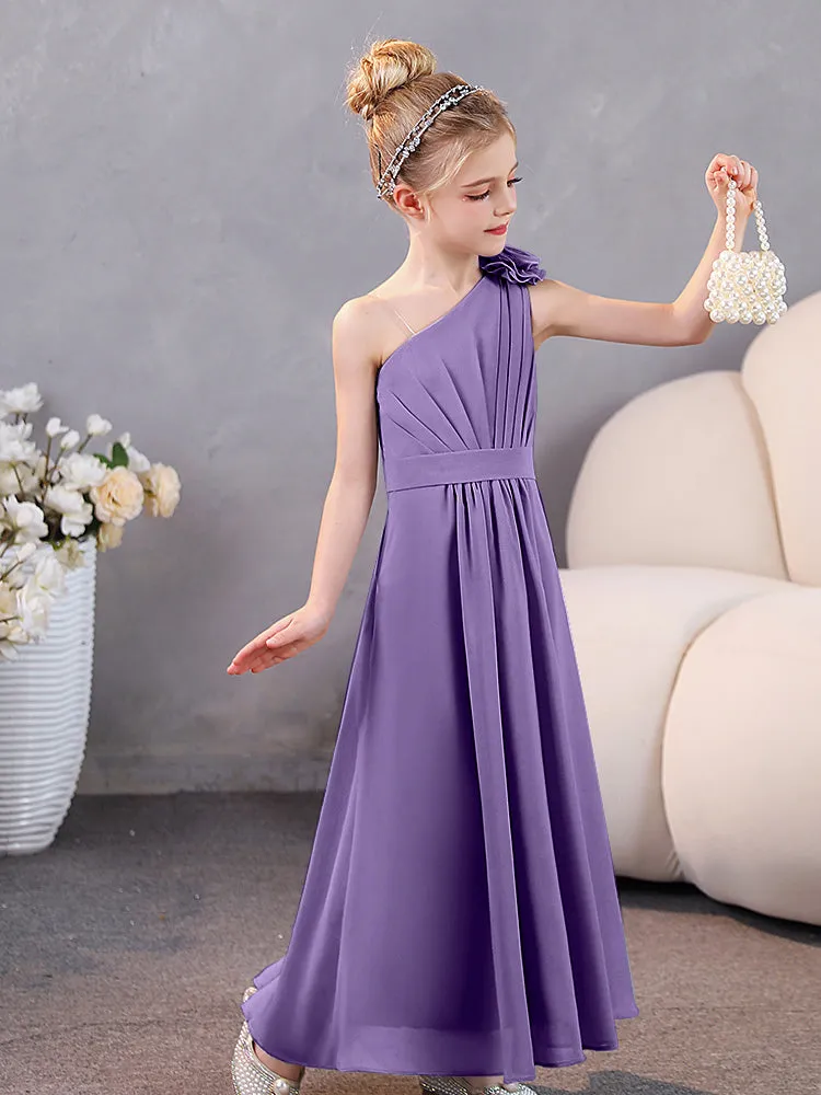 Floral One Shoulder Chiffon Junior Bridesmaid Dresses