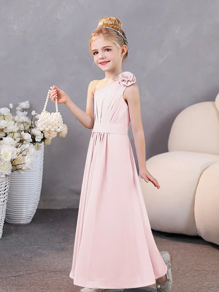 Floral One Shoulder Chiffon Junior Bridesmaid Dresses