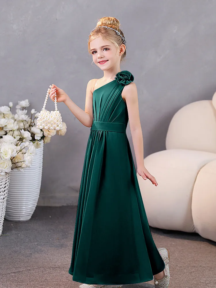 Floral One Shoulder Chiffon Junior Bridesmaid Dresses