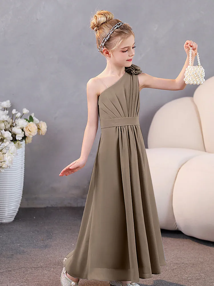 Floral One Shoulder Chiffon Junior Bridesmaid Dresses