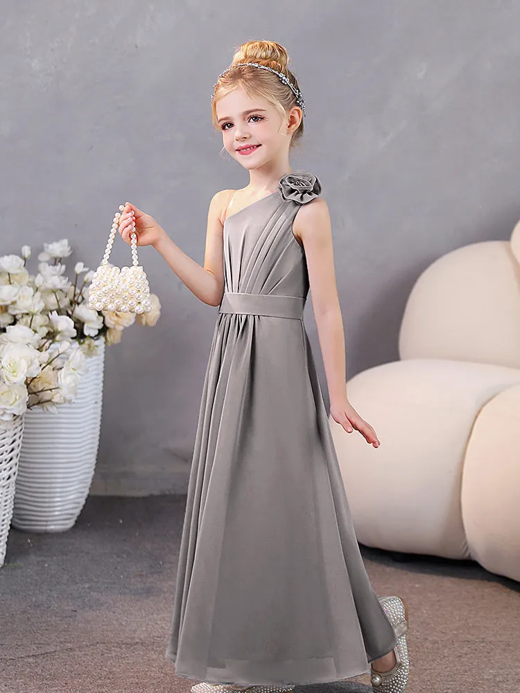 Floral One Shoulder Chiffon Junior Bridesmaid Dresses