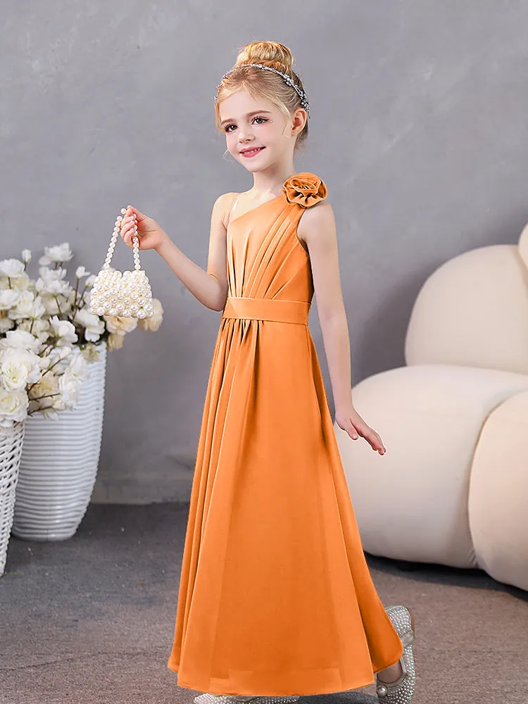 Floral One Shoulder Chiffon Junior Bridesmaid Dresses