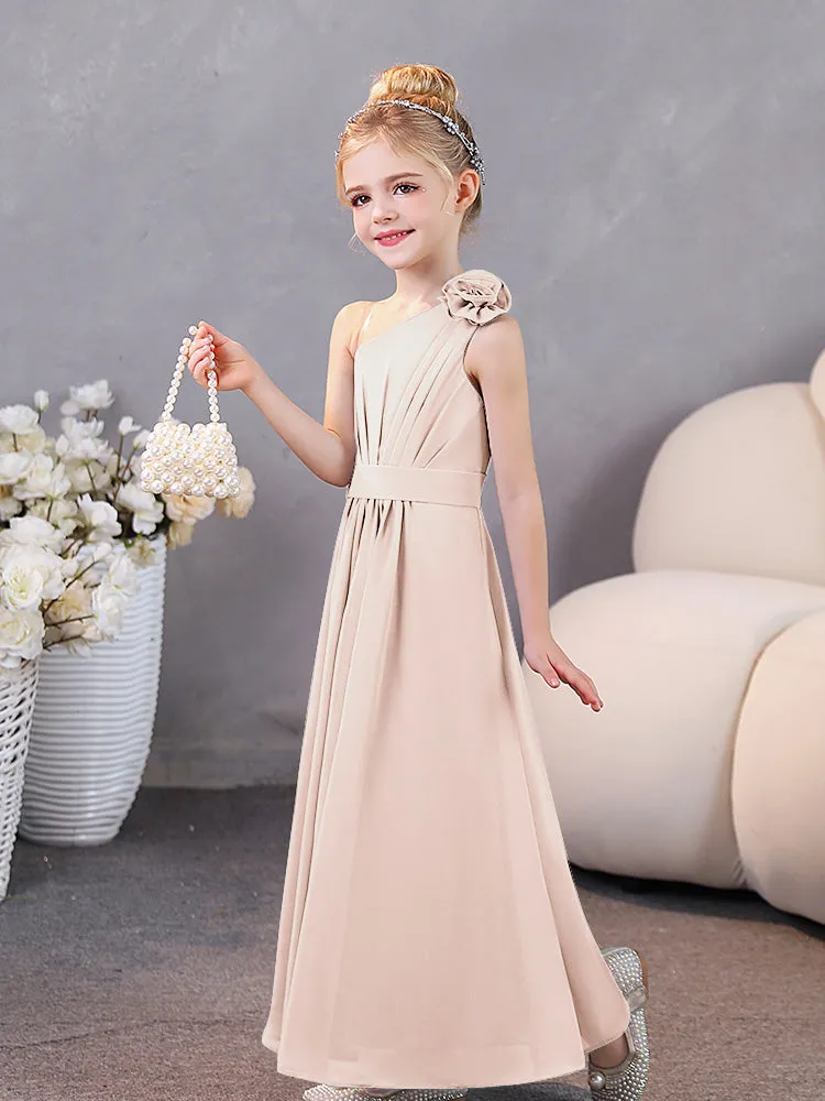 Floral One Shoulder Chiffon Junior Bridesmaid Dresses