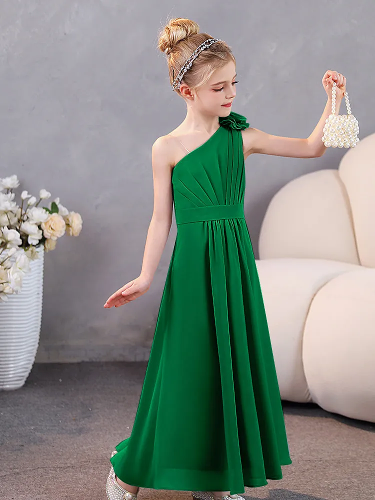 Floral One Shoulder Chiffon Junior Bridesmaid Dresses