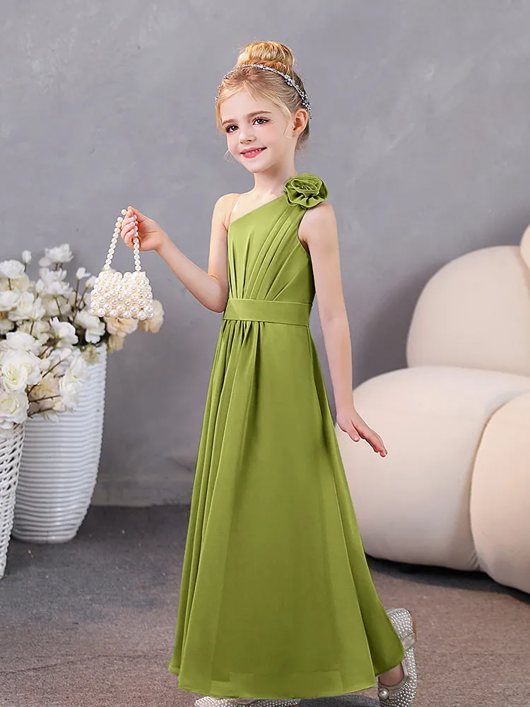 Floral One Shoulder Chiffon Junior Bridesmaid Dresses