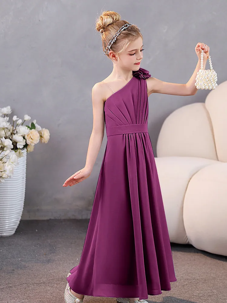 Floral One Shoulder Chiffon Junior Bridesmaid Dresses