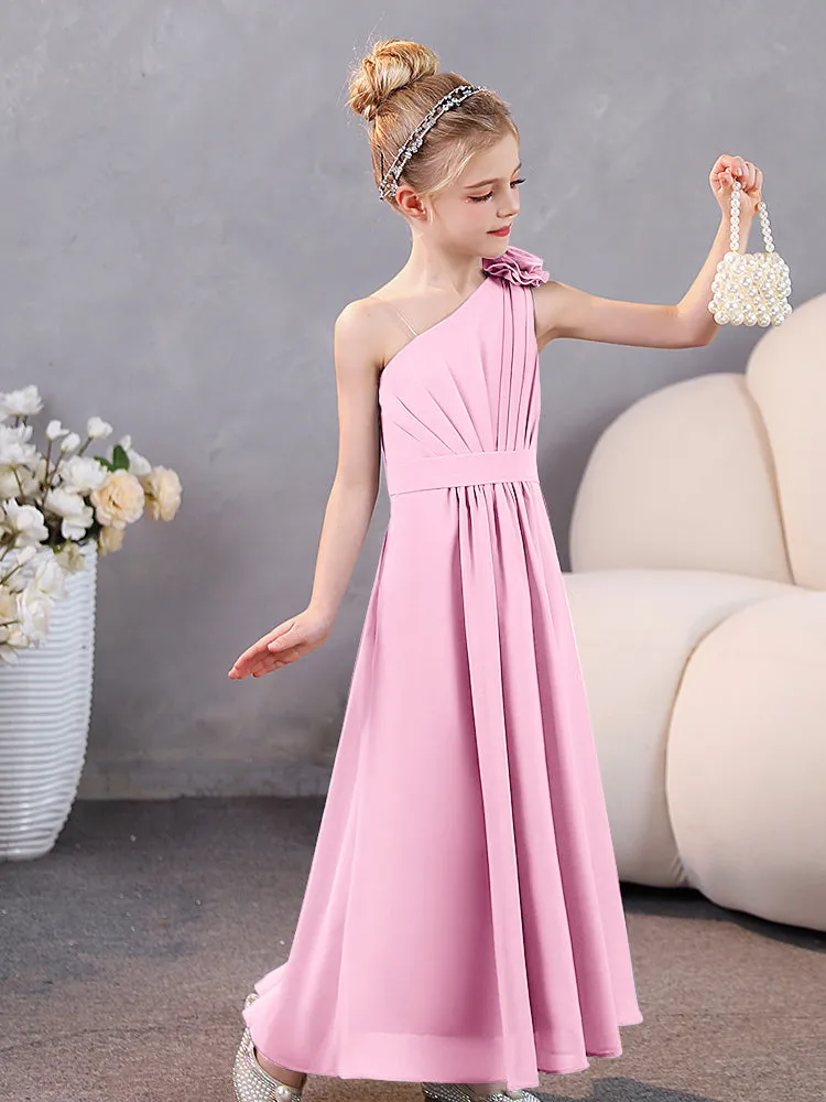 Floral One Shoulder Chiffon Junior Bridesmaid Dresses