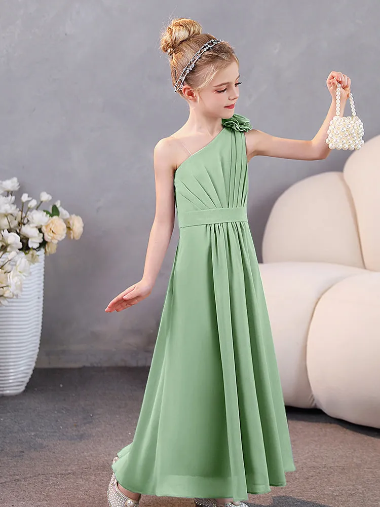 Floral One Shoulder Chiffon Junior Bridesmaid Dresses