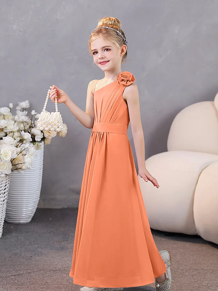 Floral One Shoulder Chiffon Junior Bridesmaid Dresses