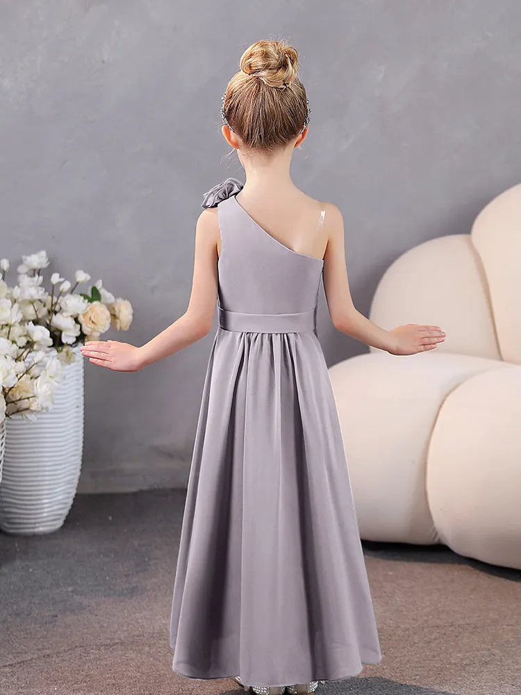 Floral One Shoulder Chiffon Junior Bridesmaid Dresses