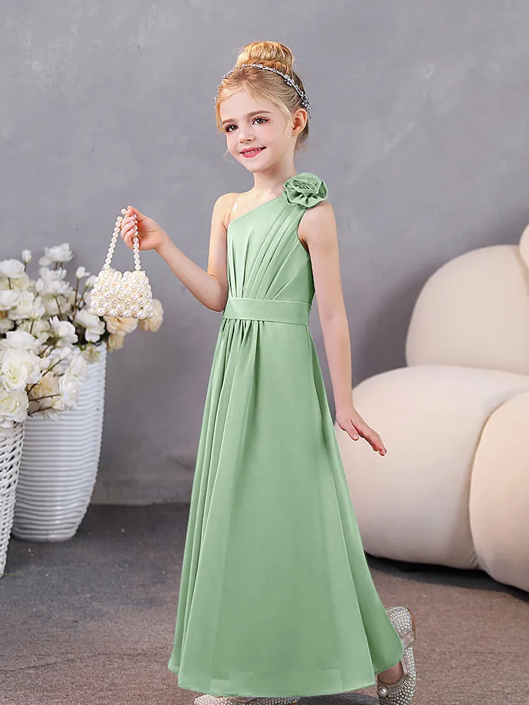 Floral One Shoulder Chiffon Junior Bridesmaid Dresses