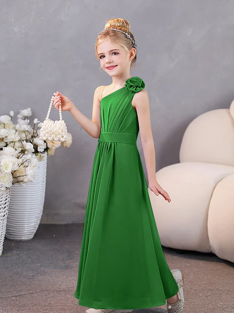 Floral One Shoulder Chiffon Junior Bridesmaid Dresses