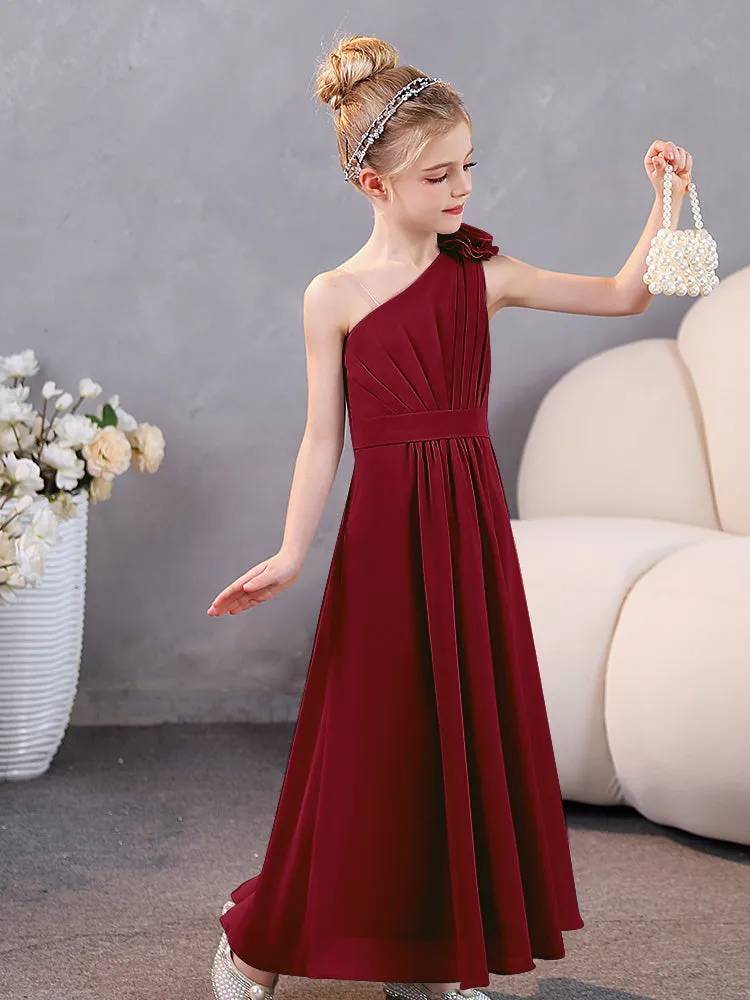 Floral One Shoulder Chiffon Junior Bridesmaid Dresses