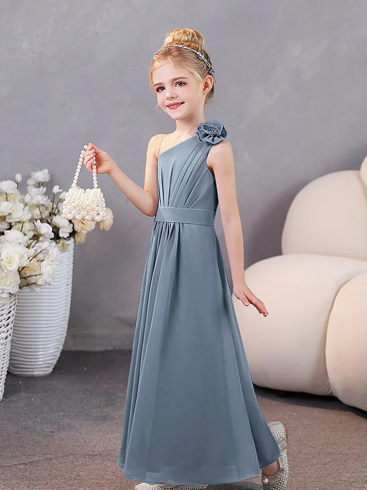 Floral One Shoulder Chiffon Junior Bridesmaid Dresses