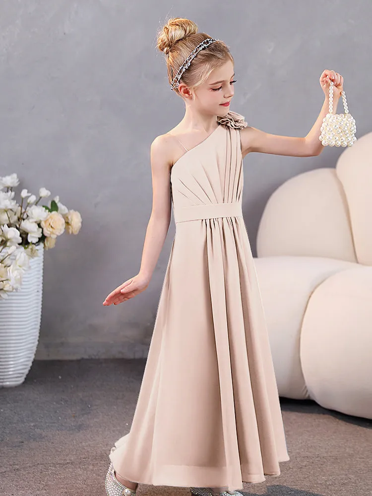 Floral One Shoulder Chiffon Junior Bridesmaid Dresses