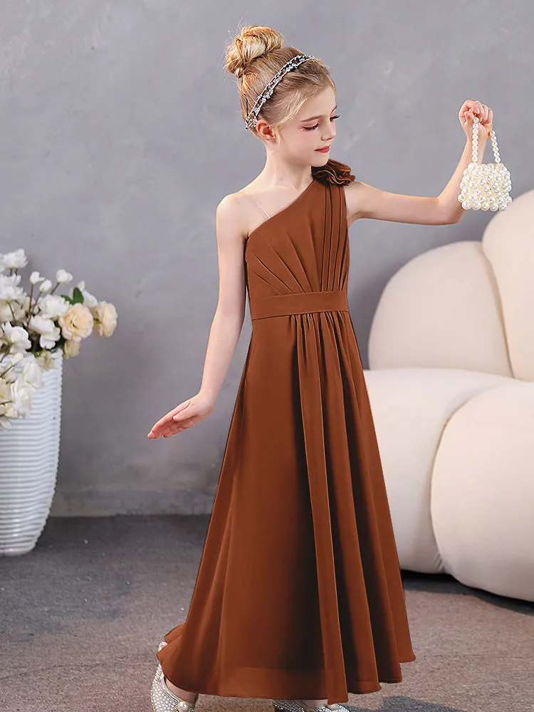 Floral One Shoulder Chiffon Junior Bridesmaid Dresses