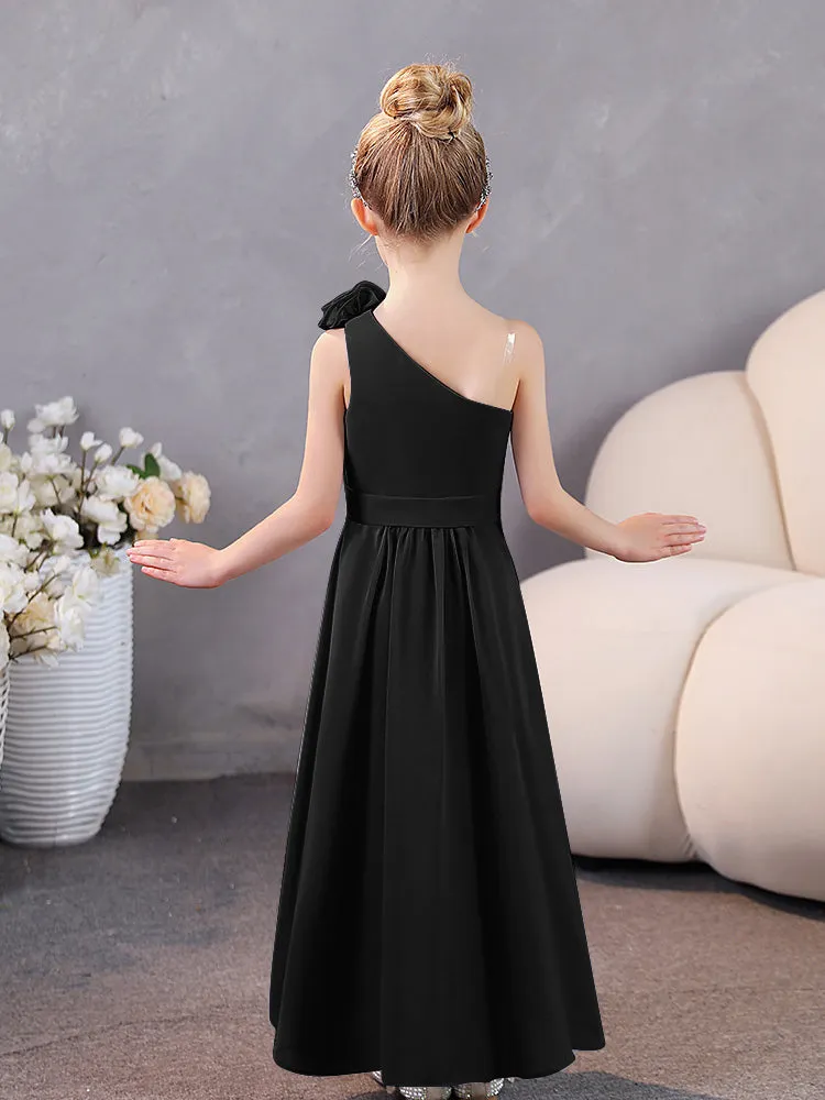 Floral One Shoulder Chiffon Junior Bridesmaid Dresses