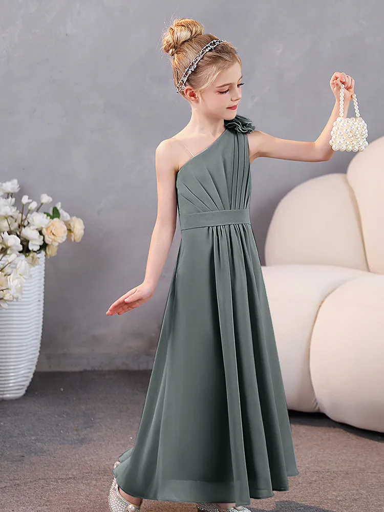 Floral One Shoulder Chiffon Junior Bridesmaid Dresses