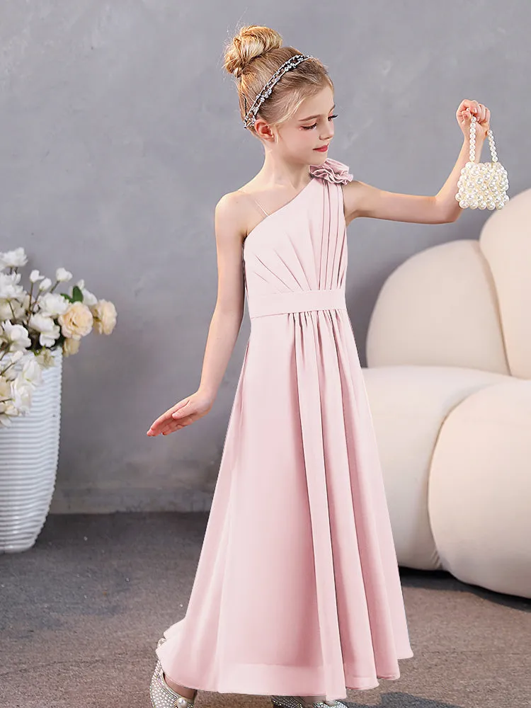 Floral One Shoulder Chiffon Junior Bridesmaid Dresses