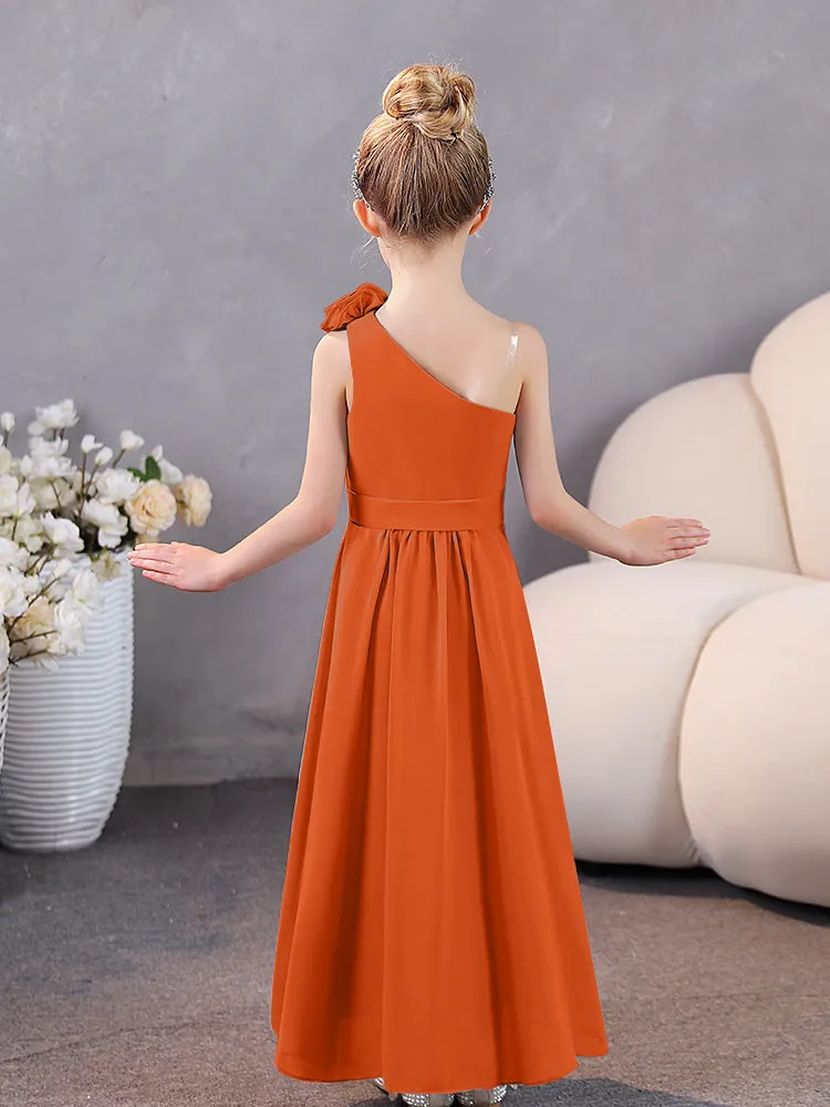 Floral One Shoulder Chiffon Junior Bridesmaid Dresses