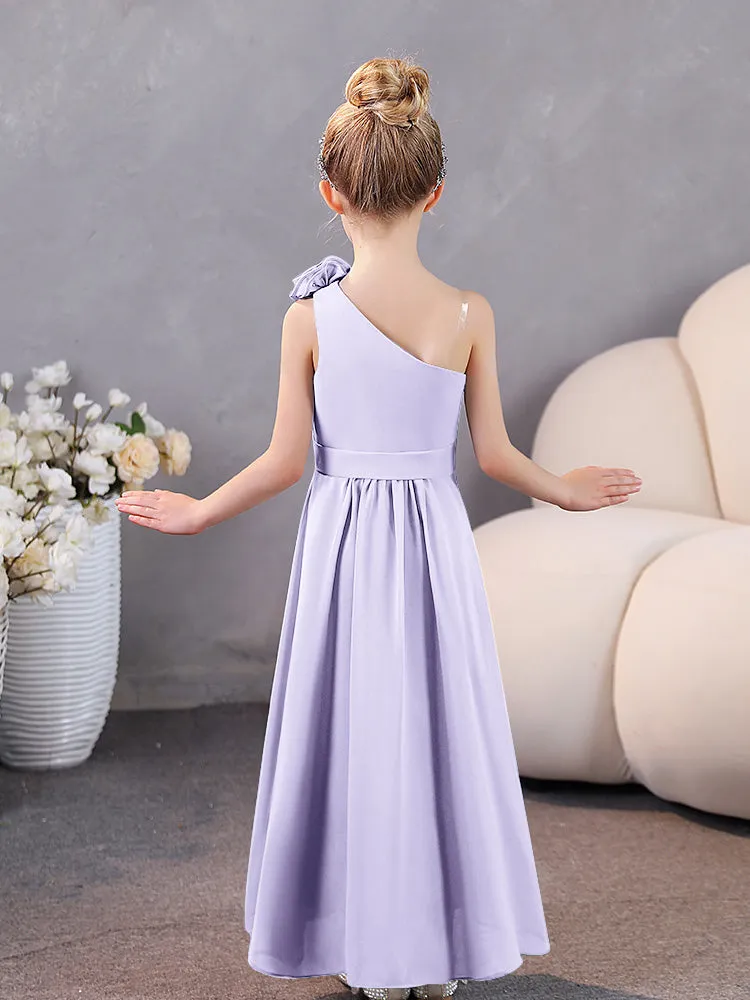 Floral One Shoulder Chiffon Junior Bridesmaid Dresses