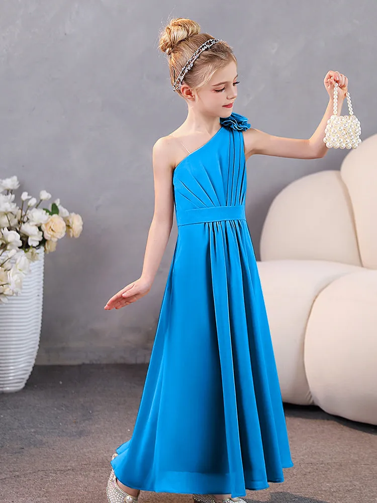 Floral One Shoulder Chiffon Junior Bridesmaid Dresses