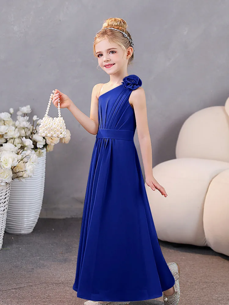 Floral One Shoulder Chiffon Junior Bridesmaid Dresses