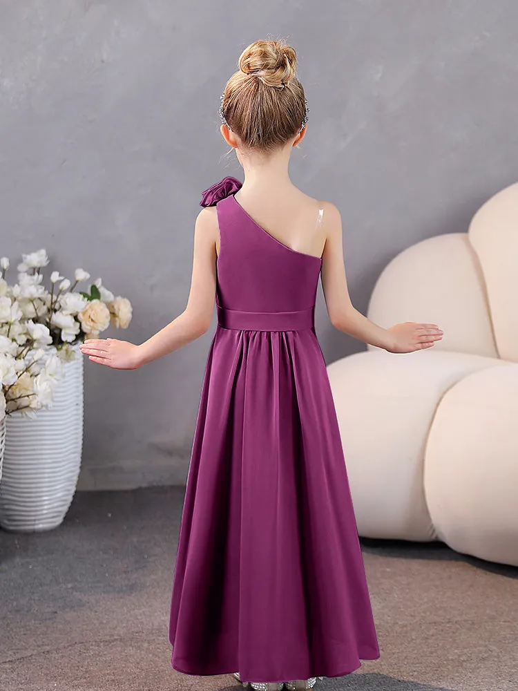 Floral One Shoulder Chiffon Junior Bridesmaid Dresses