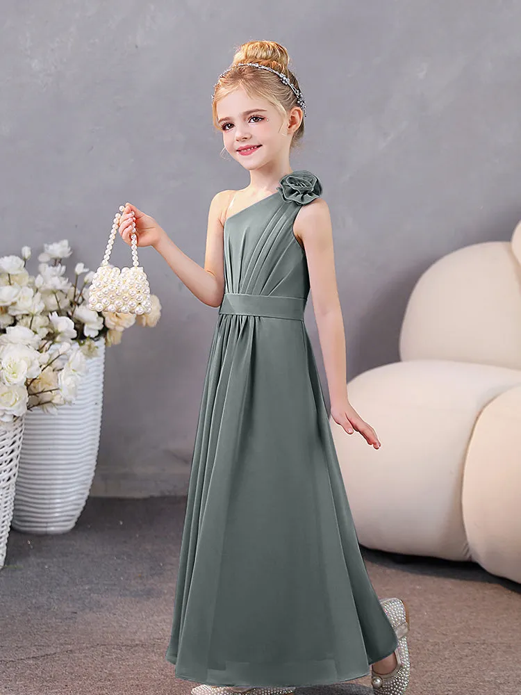 Floral One Shoulder Chiffon Junior Bridesmaid Dresses