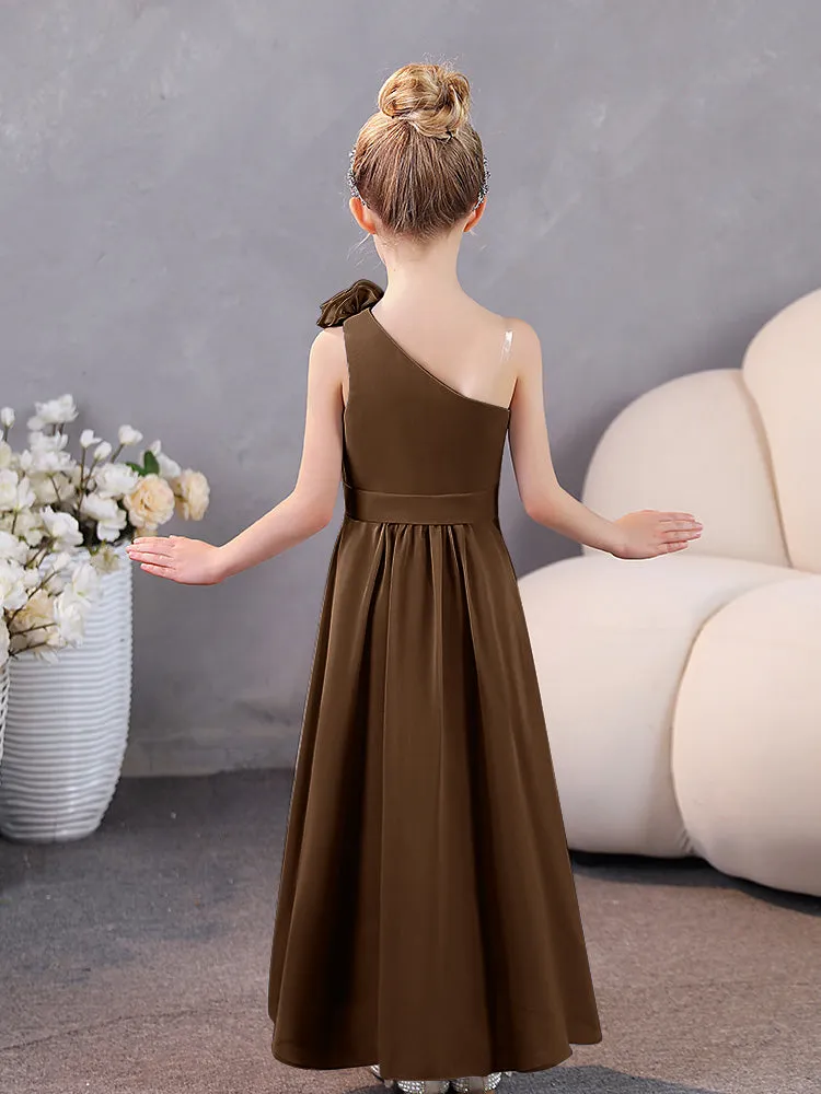 Floral One Shoulder Chiffon Junior Bridesmaid Dresses