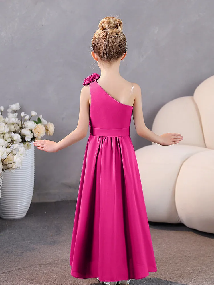 Floral One Shoulder Chiffon Junior Bridesmaid Dresses