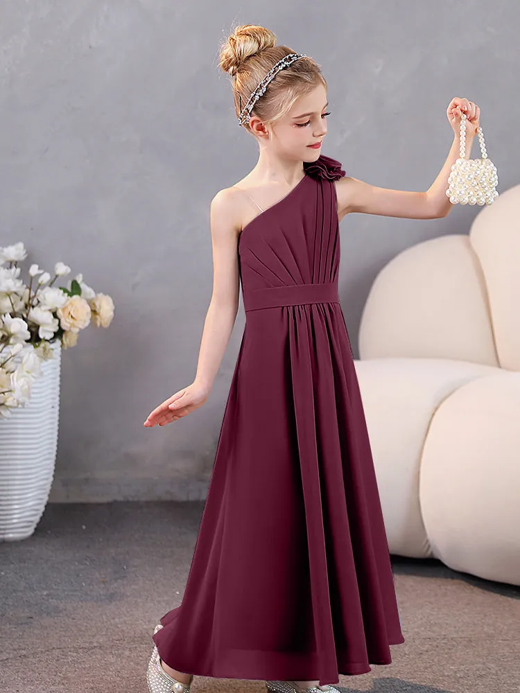 Floral One Shoulder Chiffon Junior Bridesmaid Dresses