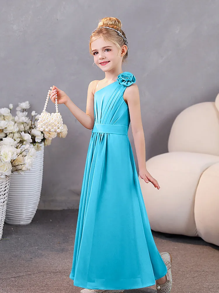 Floral One Shoulder Chiffon Junior Bridesmaid Dresses