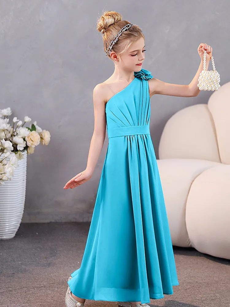 Floral One Shoulder Chiffon Junior Bridesmaid Dresses