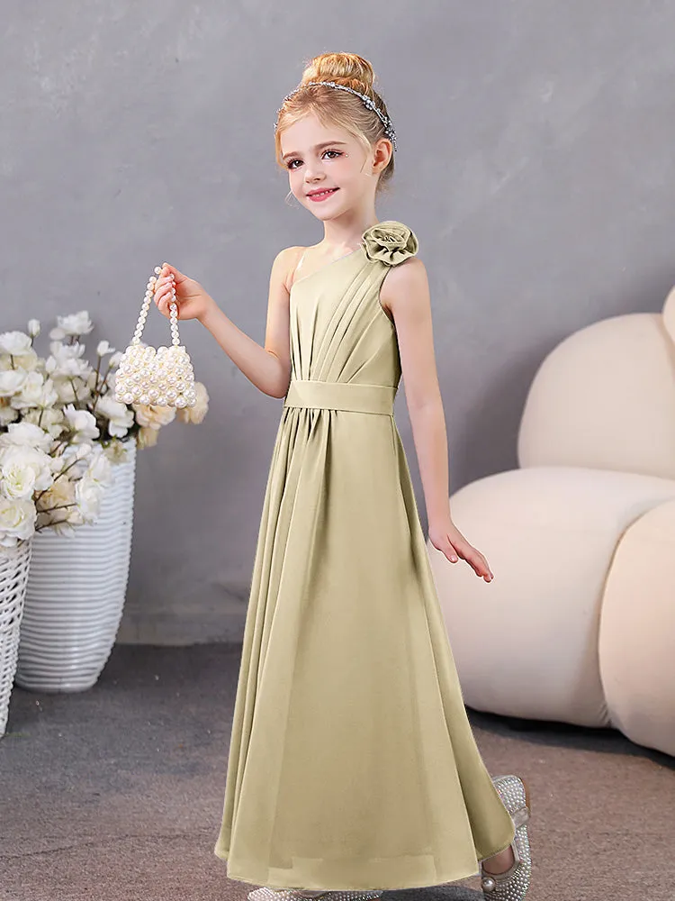 Floral One Shoulder Chiffon Junior Bridesmaid Dresses